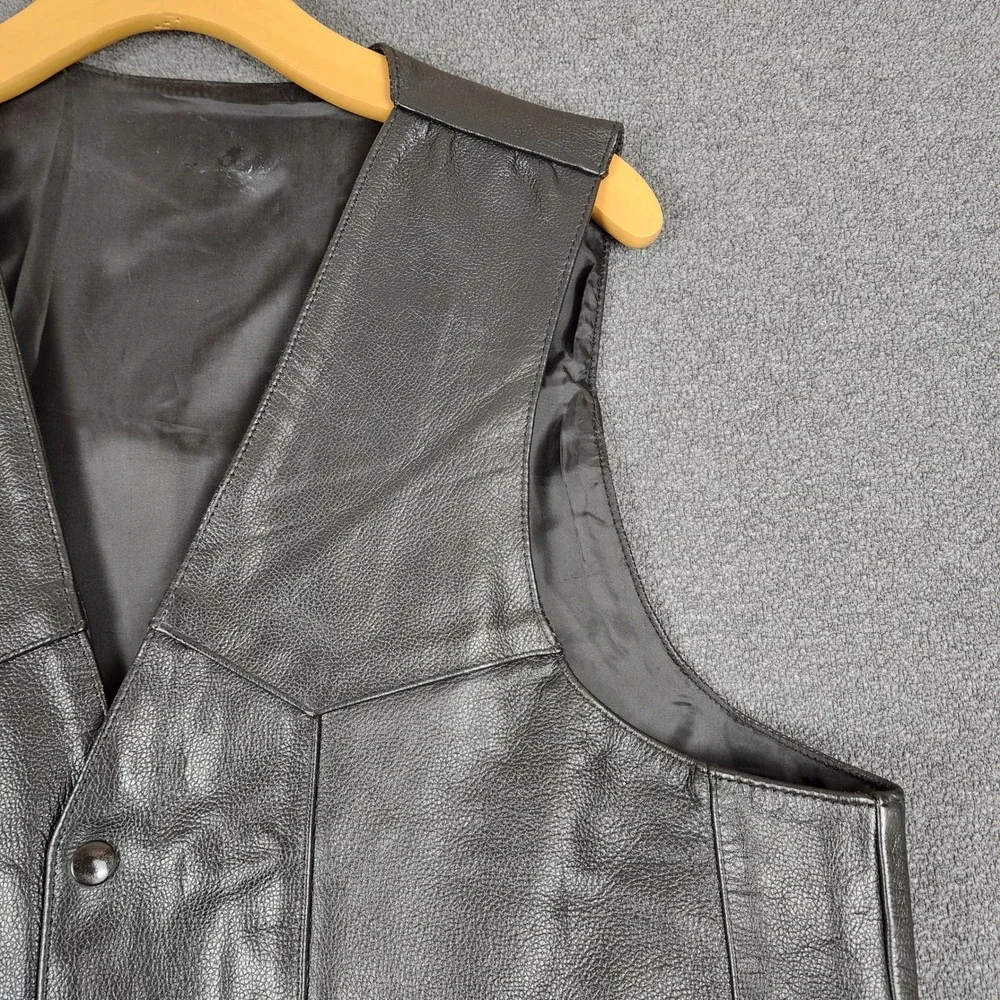 Mens Black Echtea Leder Vest Motorcycle Biker‎ Front Pockets Size 46